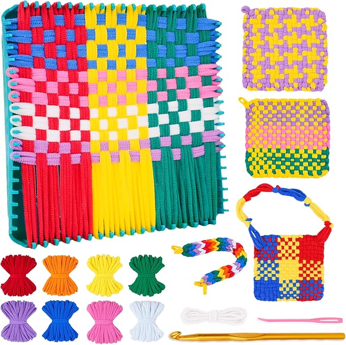 prebox potholder weaving loom kit for kids and beginners, knitting crafts for girls ages 6-12 year old, 7" pot holder loom with 224 loops, great christmas & birthday gifts