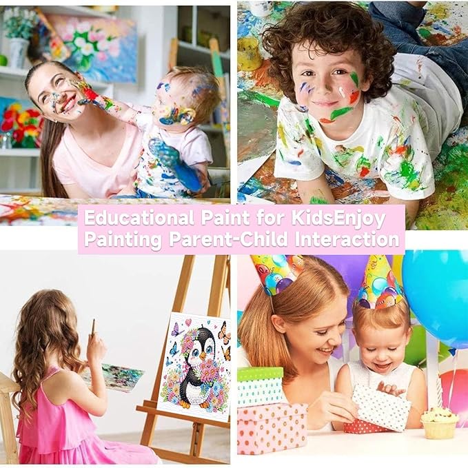 Arttoplus Penguin Diamond Art Kits for Kids 4-6-8-12 with Frame-Penguin Gem Art Kits for Kids,Animal Diamond Painting Kits with Frame for Gift Home Wall Decoration(7x7inch)