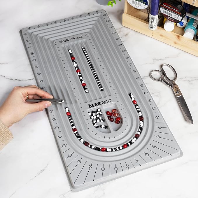 The Beadsmith Bead Board, Grey Flocked, 5 U-Shape and 6 Straight Channels, 10 x 20.5 inches, Design Boards for Creating Bracelets, Necklaces and Other Jewelry