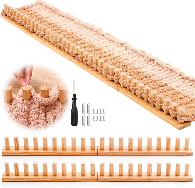Novabright 67'' Chunky Knitting Loom Extra Large Knitting Loom for Blanket Making Adjustable Size Chunky Knit Foldable Portable Hand Weaving Kit for Beginner Yarn Craft Home Decor