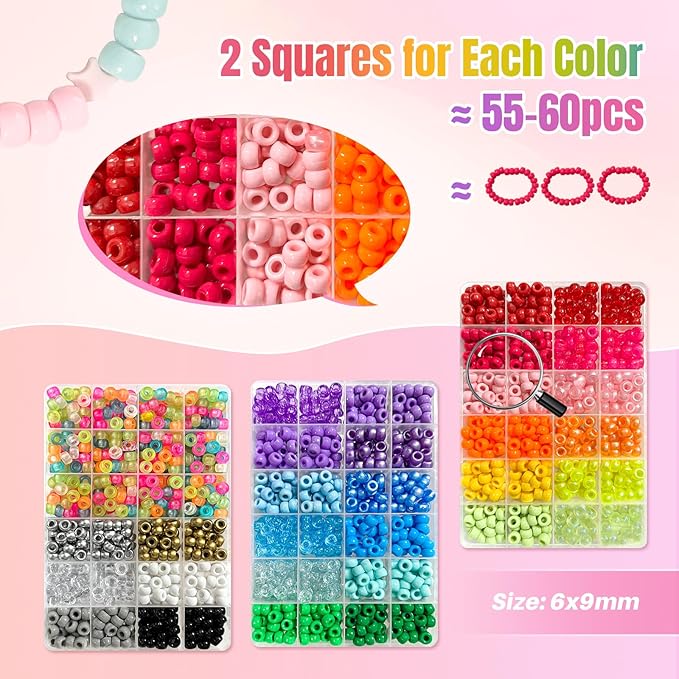ARIANACO Pony Beads for Bracelet Making Kit with Letter Beads for Friendship Bracelets String Sets,5 Boxes Rave Kandi Beads Bulk for Keychain Crafts and Jewelry Making Supplies