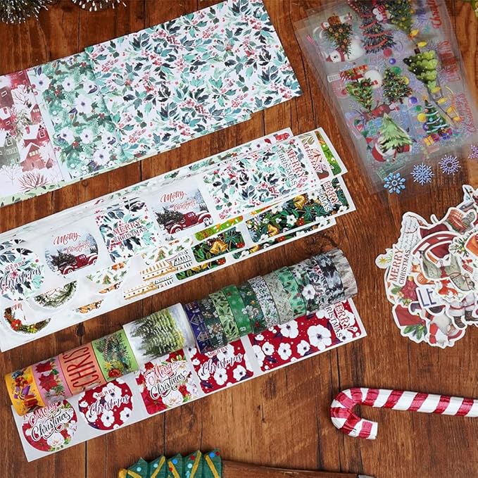 Diuhofart Christmas Scrapbook Kit for Adults, Scrapbooking Supplies Kit for Bullet Journal, Junk Journals, Journaling Stationery, DIY Craft Arts Gift for Women