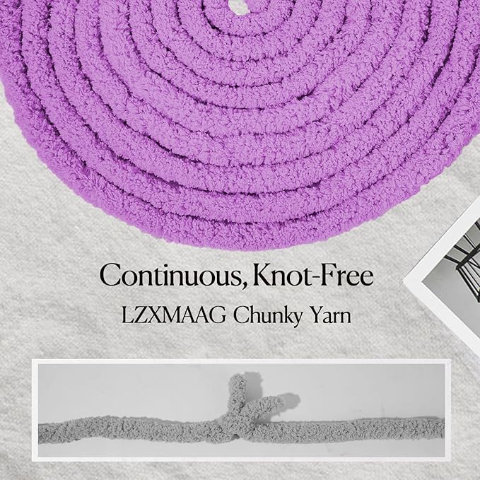Chunky Yarn for Hand Knitting and Blankets – Super Soft Jumbo Chenille Yarn Pack for Crocheting, Bulky DIY Projects, 8 Skeins(Purple)