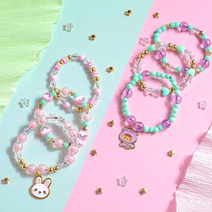 Fashion Angels Kawaii Cuties Bracelet Design Kit, Includes 10 Enamel Charms, Assorted Beads & Elastic String, Trendy DIY Jewelry Kit for Kids, Girls & Boys