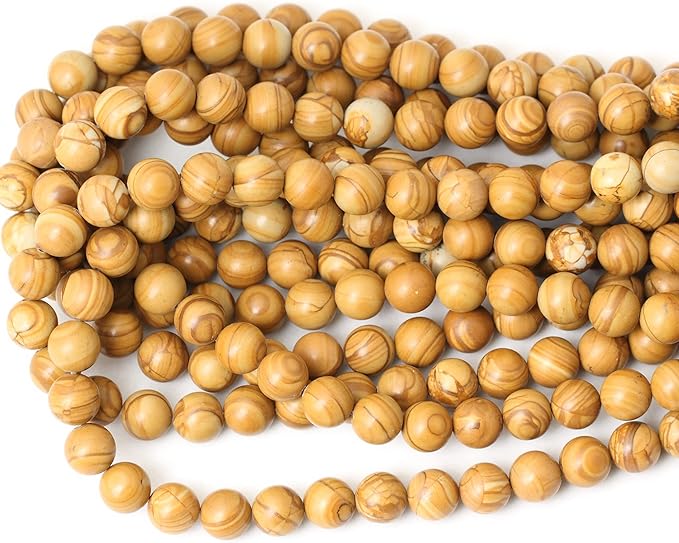 cheavian 35pcs 10mm natural woodgrain jasper round loose beads for jewelry making diy bracelet necklace materials 1 strand 15"