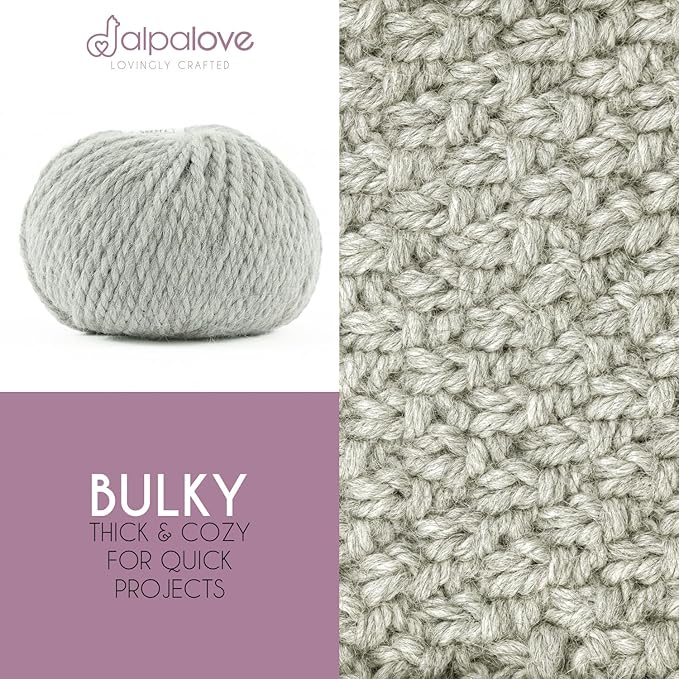 Bulky Set (6 x 1.75 oz) Super Soft Baby Alpaca Knitting Yarn Silver Gray 328 Yards