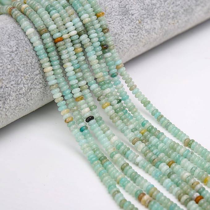 2 Strands (300PCs) Natural Amazonite Rondelle Beads, 2 * 4mm Gemstone Loose Spacer Abacus Disk Beads for DIY Bracelet Necklace Earrings Jewelry Making, Craft Supplies Beading Kit