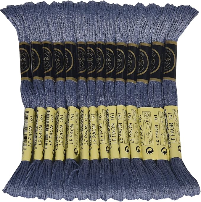 LE PAON Embroidery Floss, 14-Pack Six Strands 100% Long Staple Cotton Embroidery Thread, 8.7-Yard，Color Number：161, Grey Blue