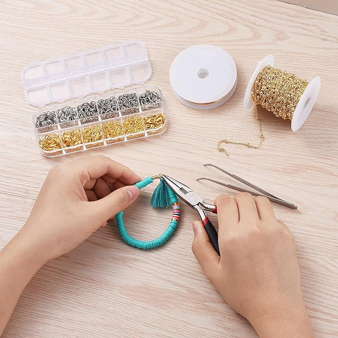 1200PCS Jewelry Making Supplies,Open Jump Rings and Lobster Clasps Jewelry Kit with Jump Ring Pliers Used Necklace Repair with Pliers and Ring for Necklace Repair and Making Kit