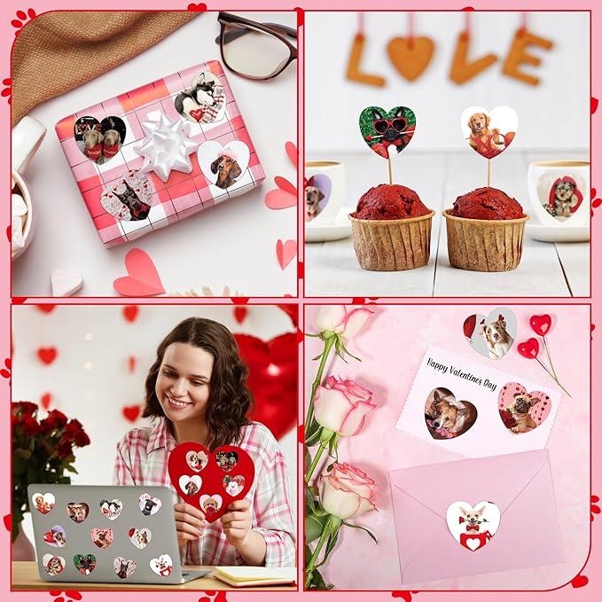 beyumi valentine realistic dog sticker - 1000pcs valentine's day realistic dog stickers in 2 rolls for kids valentine animal heart waterproof decal greeting card envelope scrapbooking party gift decor