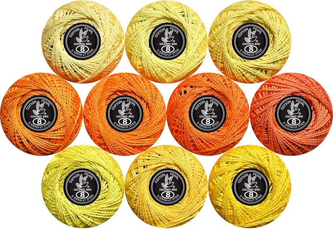 colored bird Crochet Thread 10 Balls Cardinal Size 8 for Crochet Hardanger Cross Stitch Needlepoint Hand Embroidery (Orange Series)