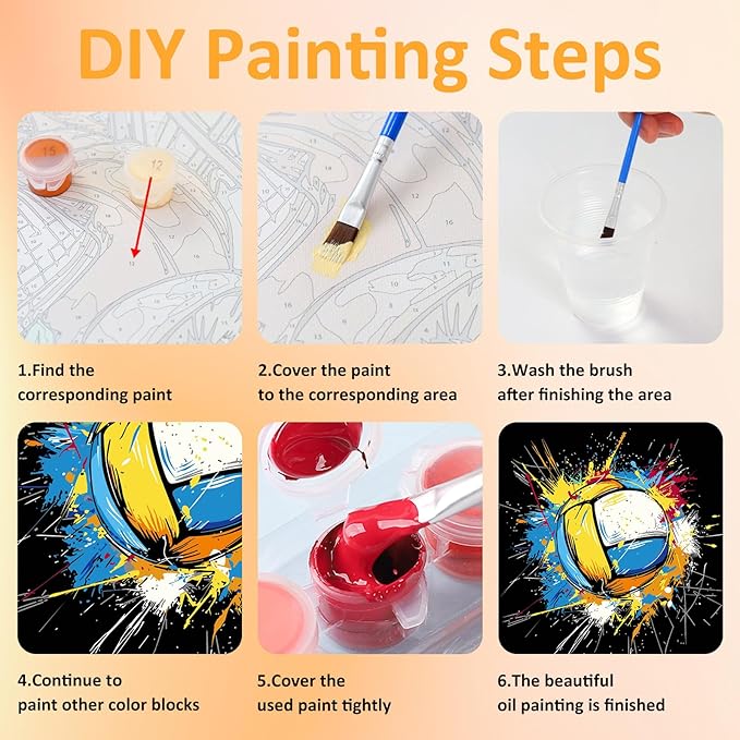 Paint by Numbers Kit for Kids with Frame, Volleyball Paint by Numbers for Kids Ages 4-8-12, DIY Volleyball Acrylic Oil Painting for Home Wall Art Decor Gift 7.8x7.8 inch (with Frame Easel)