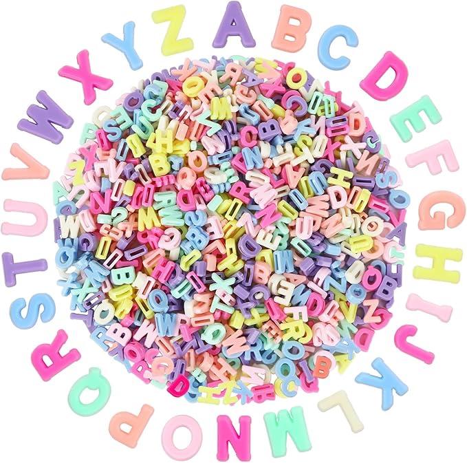 Augshy 700Pcs Large Letter Beads, Colorful Plastic A-Z Mixed Alphabet Shape Beads for Jewelry Making Bracelets Necklaces Key Chains Shoelaces Crafts Party Decor(9 x 12 mm)
