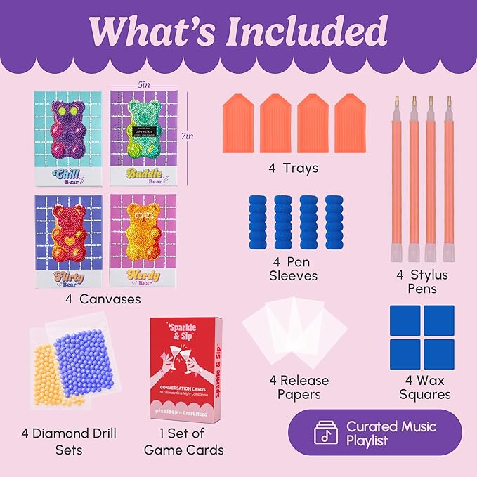 HOUSE OF PARTY Diamond Art Paintings | Girls Night Diamond Art Kit for Adults | Fun & Easy Craft Kit with Conversation Cards, Curated Music Playlist, and Wood Frames for Ready-to-Hang Art