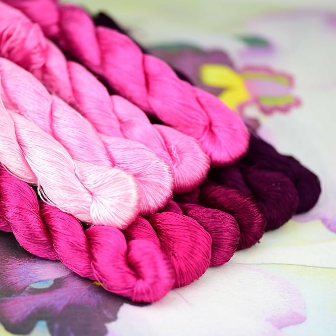 Natural 100% Silk Thread, Handmade Embroidery Thread Silk Floss 10 Colors 110m Each (25)