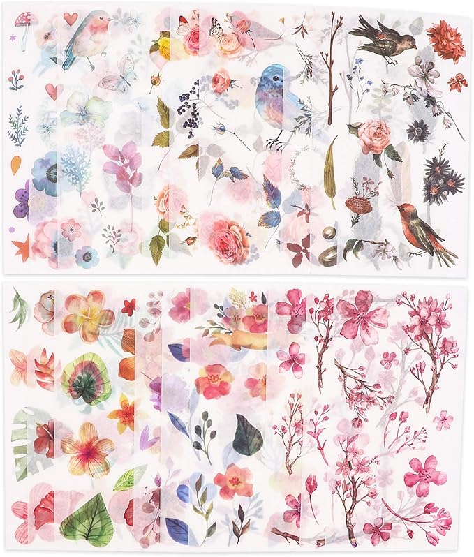 Knaid Watercolor Birds and Flowers Stickers Set - Decorative Sticker for Scrapbooking, Kid DIY Arts Crafts, Album, Bullet Journaling, Junk Journal, Planners, Calendars and Notebook