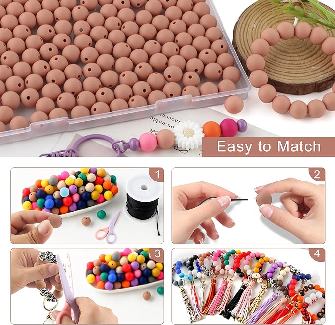 150Pcs 15mm Silicone Beads for Keychain Making Bracelet Necklace, Bulk Round Silicone Beads for Pens(Deep Peach)