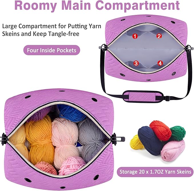 IBFUN Crochet Yarn Knitting Bag 2 Pcs Yarn Storage Organizer Crocheting Bags for Beginners with Shoulder Strap for Knit Accessories Needles Hooks