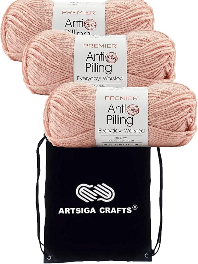 Premier Yarns Everyday Anti-Pilling Solid Dogwood DN100-90 (3-Skeins - Same Dye Lot) #4 Worsted Weight Acrylic Yarn for Crocheting and Knitting with Project Bag