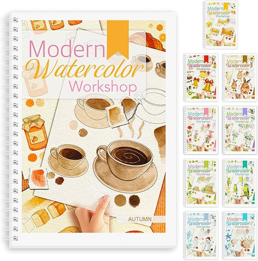 Watercolor Workbook, Watercolor Workbook Paint Book Beginner Friendly, 12 Different Patterns Stress-Relieving Art Crafts for Creative Exploration Gift for Women Adults Teens (Autumn, 1)