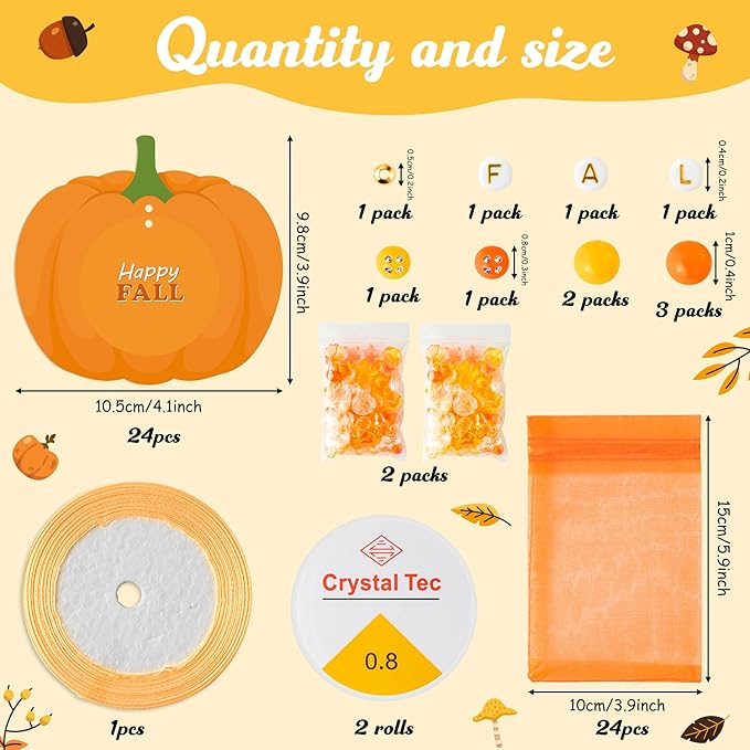 BeYumi Fall Bracelet Kit - 24 Pack Fall Letter Beads Friendship Bracelets with Pumpkin Gift Cards and Bags Autumn Thankful Kit Party School Classroom Party Fun Activities