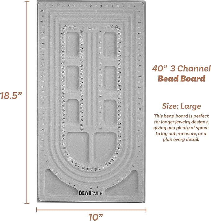 The Beadsmith Bead Board, Grey Flocked, 3 U-Shape and 3 Straight Channels, 10 x 18.5 inches, Design Boards for Creating Bracelets, Necklaces and Other Jewelry