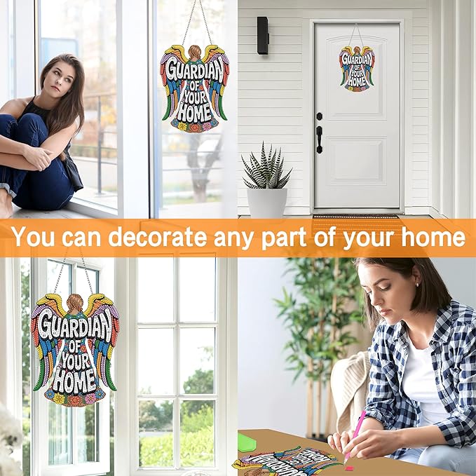 Ginfonr Diamond Painting Kits Hanging Pendant, Angel Diamond Art Kits for Adults, Special Shaped Rhinestone Guardian Diamond Art, Double Sided Hanging Kits for Garden Wall Window 8 x 8 inch
