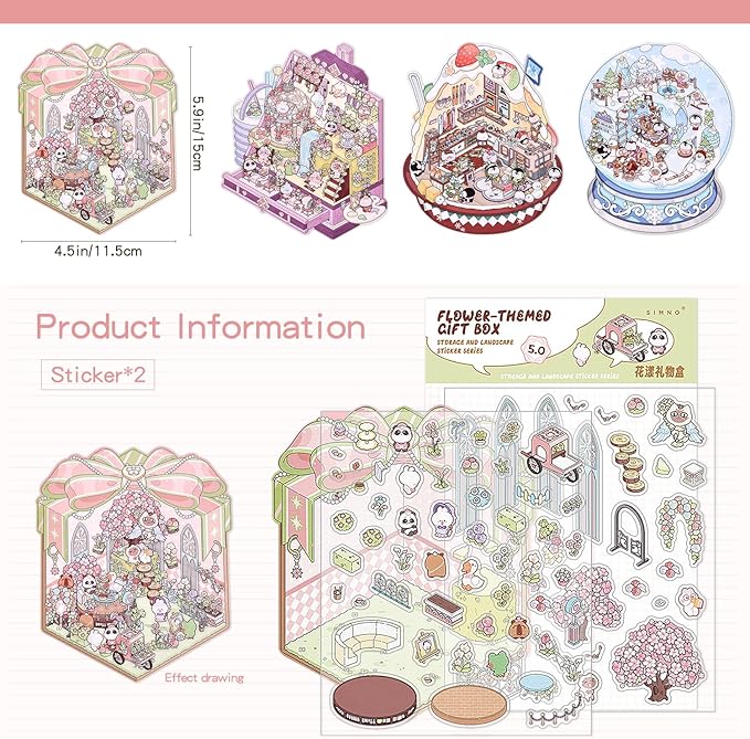 4 Sets DIY 3D House Stickers, Scene Miniature Scene Stickers, Cute Cartoon Scenes for Women Girls Teen Kids, Make Your Own Sticker, Fun Room Sticker BookRelief Stress Pass The Time