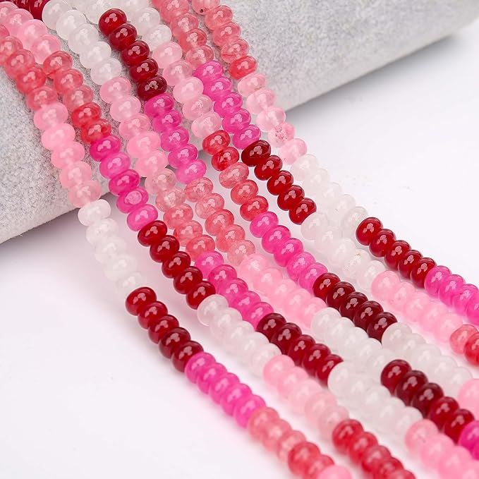 2 Strands (150PCs) Pink Shade Jade Rondelle Beads, 5 * 8mm Gemstone Loose Spacer Abacus Disk Beads for DIY Bracelet Necklace Earrings Jewelry Making, Craft Supplies Beading Kit