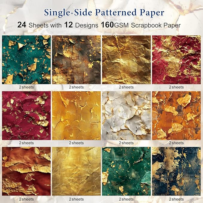 Scrapbook Paper - 24 Sheets 6"x 6" Scrapbooking Vintage Patterned Decorative Decoupage Paper for Wrapping Cardmaking Supplies DIY Crafts Photo Album