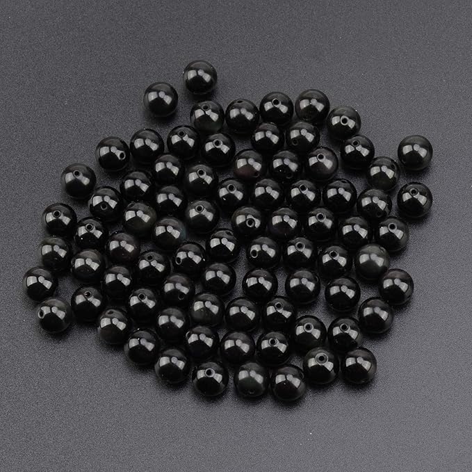 LPBeads 80Pcs Polished 10mm Round Natural Obsidian Gemstone Loose Beads with Stretch Cord for Jewelry Making Bracelets