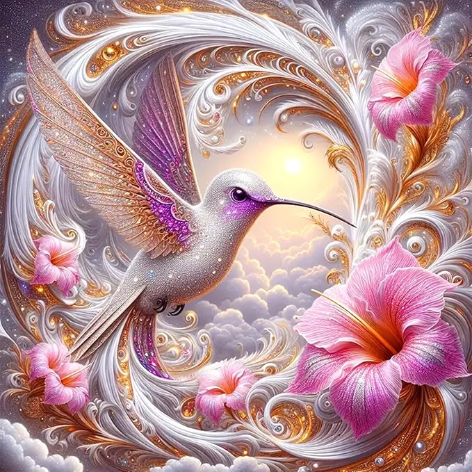 igoodom Hummingbird Diamond Art Kits for Adults, Birds Diamond Painting Kit, Full Drill Round Diamond Art Kits, DIY Gem Art and Crafts for Home Wall Decor Gift 14x14inch