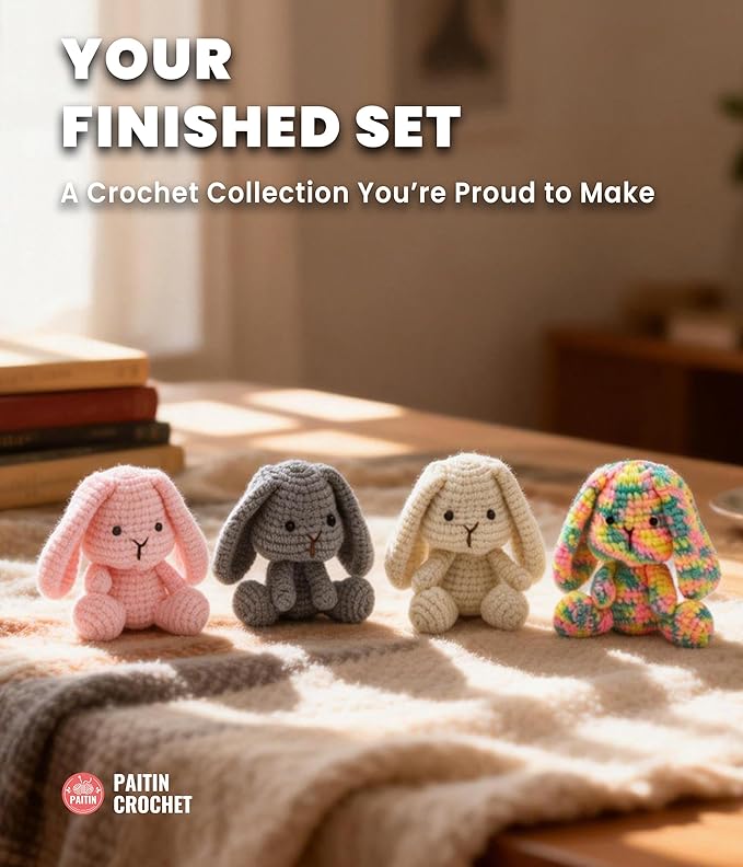 PAITIN Crochet Kit for Beginners – DIY Crochet Craft Project, Easy Handmade Yarn Art Kit for Adults with Step-by-Step Video Tutorial (Bunny)