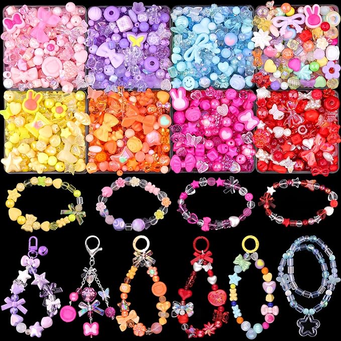 500-550PCS TINKRSTUFF Assorted Acrylic Beads,Mixed Cute Beads for Bracelet Making, Aesthetic Flower Bow Butterfly GummyBear Star Kawaii Charms for Jewelry Necklace Making DIY Keychain Phone Charm Bulk