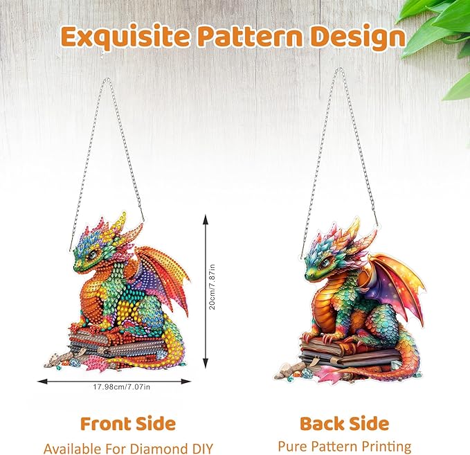 MEIYUDA Dargon Diamond Art Hanging Kits for Adult, Book Dargon Diamond Painting Hanging Kits Ornaments, DIY Special Shaped Rhinestone Window Pendants Kit for Home Garden Wall Decor Gift