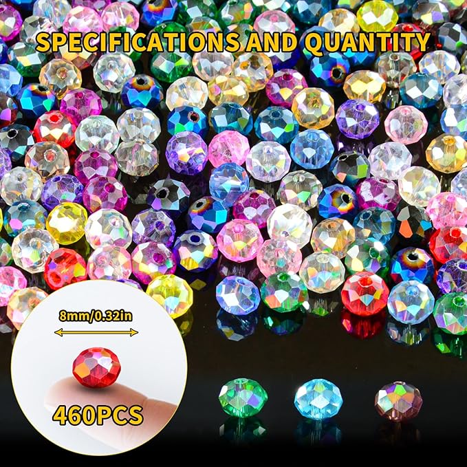 laopottbeads 460pcs colors random 8mm crystal glass beads for jewelry making beads for bracelets necklace pendants making supplies(mixed colors)