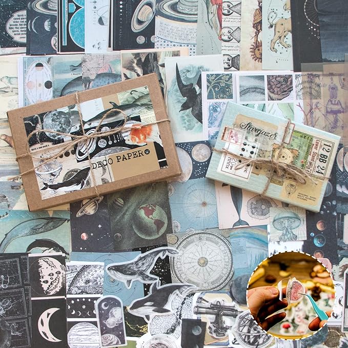 Aromoty 260 Pieces Vintage Art Scrapbooking Supplies Stickers,Aesthetic Washi Stickers Paper Kit Stationary Junk Bullet Journals,Daily Planner,DIY Craft Tweezers Cottagecore Decor