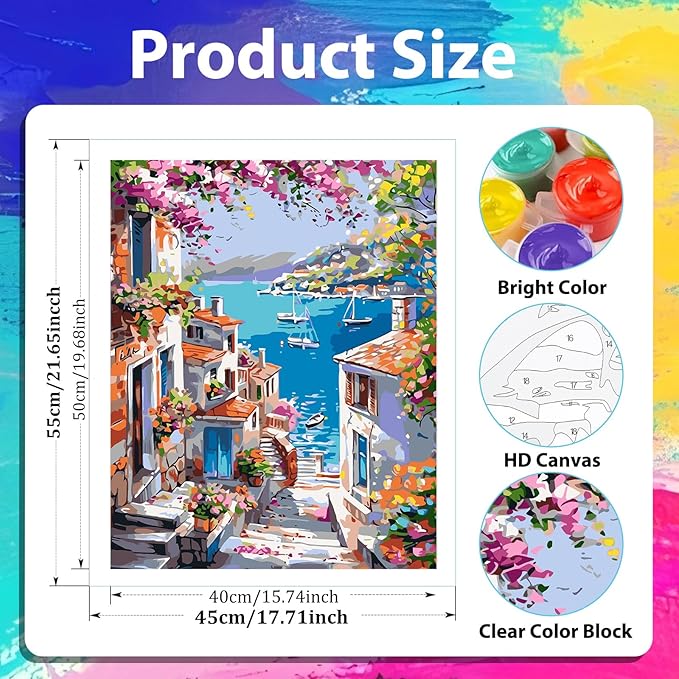 xcemhil Landscape Paint by Numbers Kit for Adults Beginner, Landscape Paint by Numbers for Adult, Acrylic Paint by Number Kits Suitable for Home Wall Art Decor Gifts 16x20 Inch