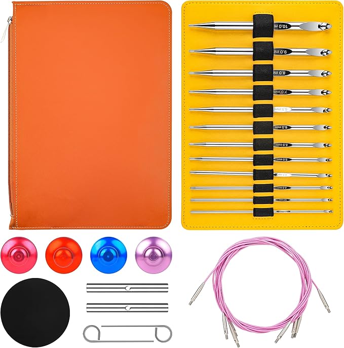 Tunisian Crochet Hooks Set - Tunisian Crochet Hook, Interchangeable Metal Tunisian Crochet Hooks Set with Cable, Tunisian Crochet Hooks, Nickel Plated Aluminum, Ergonomic 3mm-10mm, 26-Piece Set