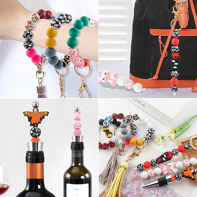 Sunrony 150pcs Silicone Beads for Keychain Making Bracelet Decoration and 15mm Silicone Beads for Pens (Pop Colors)