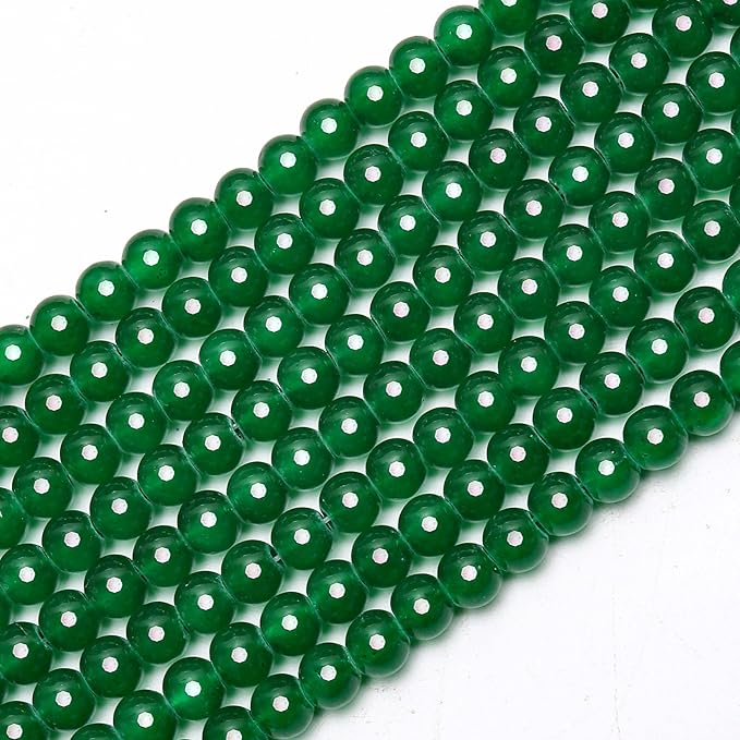 300PCs 6mm Deep Green Jade Glass Beads Bulk, Round Smooth Hole Glass Crystal Beads for Jewelry Making, DIY Bracelets, Necklaces, Bag Charms, Keychains and Craft Projects