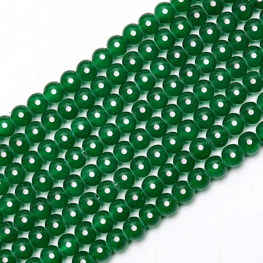 300PCs 6mm Deep Green Jade Glass Beads Bulk, Round Smooth Hole Glass Crystal Beads for Jewelry Making, DIY Bracelets, Necklaces, Bag Charms, Keychains and Craft Projects