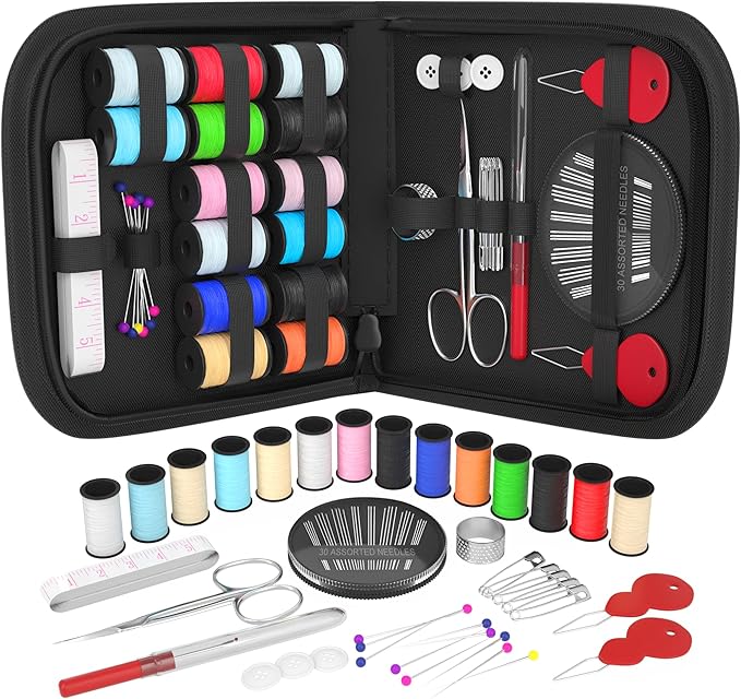 Coquimbo Sewing Kit Christmas Gifts for Women, Grandma, Mom, Adults, Kids, Beginner, Traveler, Emergency, Portable Sewing Supplies Contains Tape Measure, Scissors, Thread, Sewing Needle (Black, S)