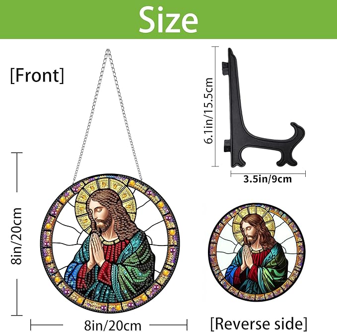 Wergund 5D DIY Jesus Diamond Art Hanging Kits, Hanging Diamond Art Religion, Acrylic Special Shaped Rhinestone, Window Hanging Pendants for Home Wall Garden Front Door Outdoor Decor Gift(Jesus)
