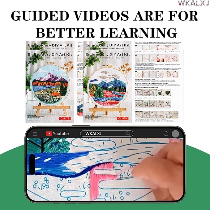 WKALXJ 4 Sets Embroidery Kits for Beginners to Advanced, Floral Cross Stitch Set, Needle Point Kits with Flower Stamped Patterns for Craft Lover Needlepoint Kits (Advanced Landscape)