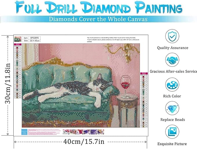 EIBEILI Diamond Art Kits for Adults, Vintage Cat Diamond Painting Art for Beginner DIY Round 5D Paint with Diamonds Pictures Gem Full Drill Diamond Dots Crystal Kits for Home Wall Decor Gifts 12x16in