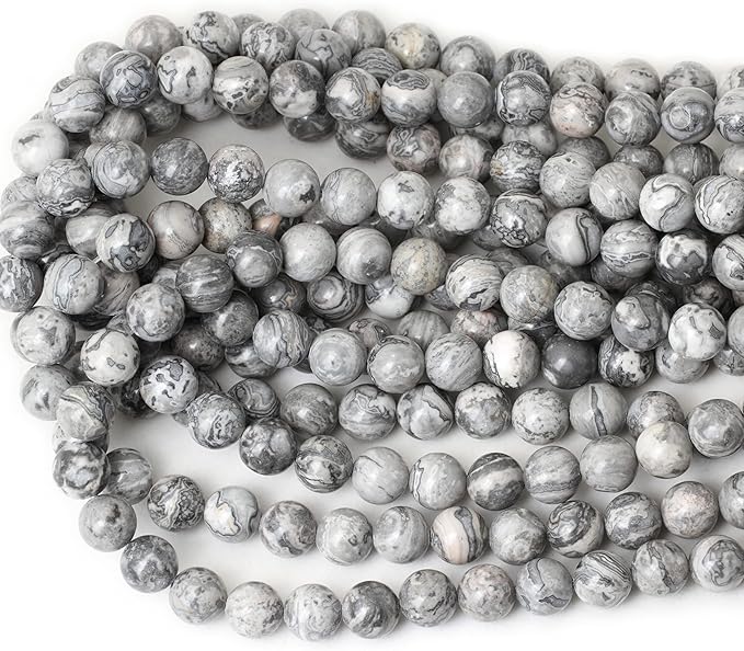 cheavian 35pcs 10mm natural map stone round loose beads for jewelry making diy findings 1 strand 15"