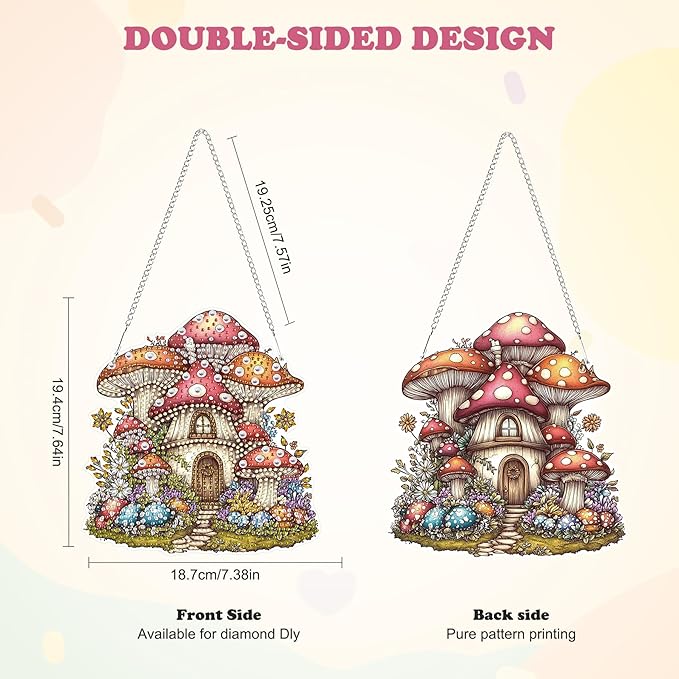 HEIBAGO Mushroom House Hanging Diamond Art Kits for Adults, Fall Special Shaped Crystal Diamond Painting Ornament Kit, DIY Double-Sided Pattern Gem Art Kit for Home Wall Decor 8.3x8.3inch