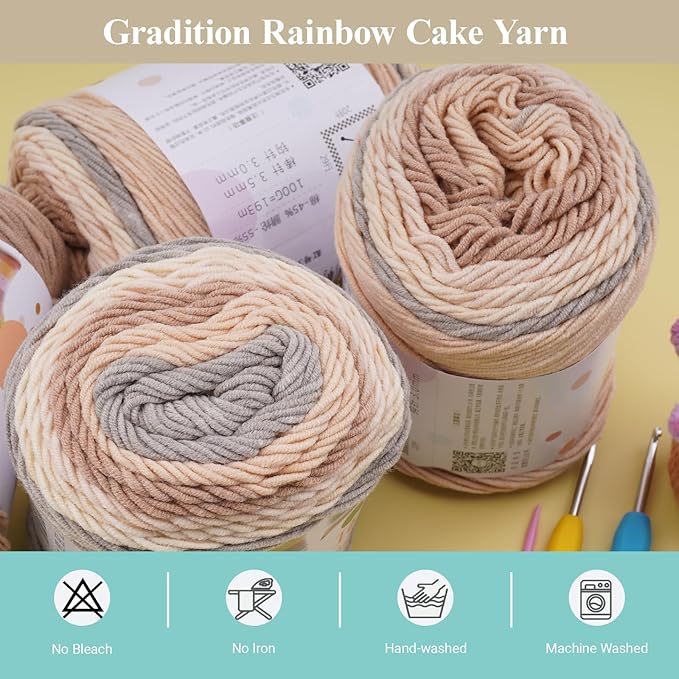 Ombre Cake Yarn for Crocheting 4PCS Gradient Yarn Cake-4x100g 45% Cotton 55% Acrylic Rainbow Cotton Yarn for Knitting,Shawls,Blankets,Scarves,Garments(Brown)