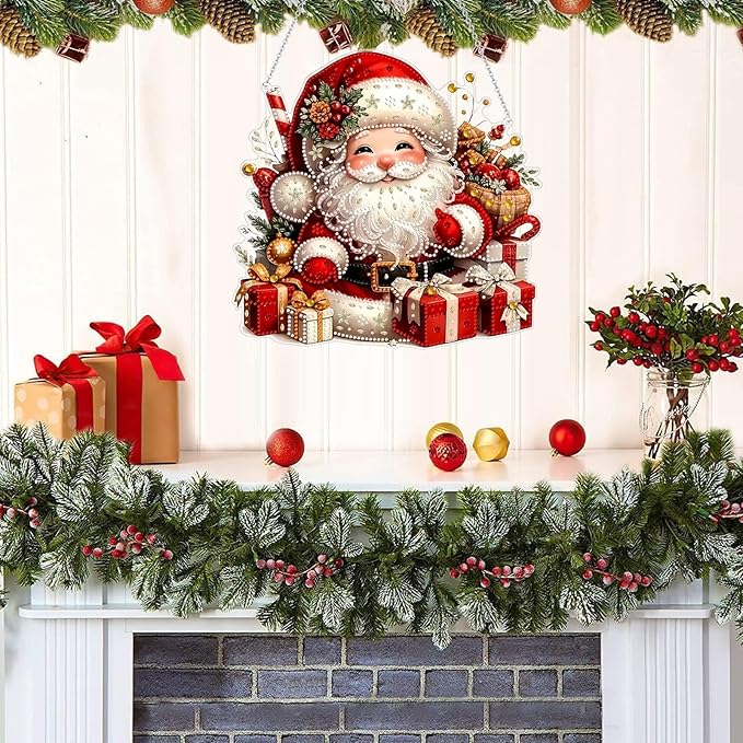 Diamond Art Hanging Kits for Adult, Christmas Diamond Art Crafts Decor, 5D DIY Acrylic Painting Ornaments, Window Pendants Wall Hanging Kits for Home Garden (Grandpa)